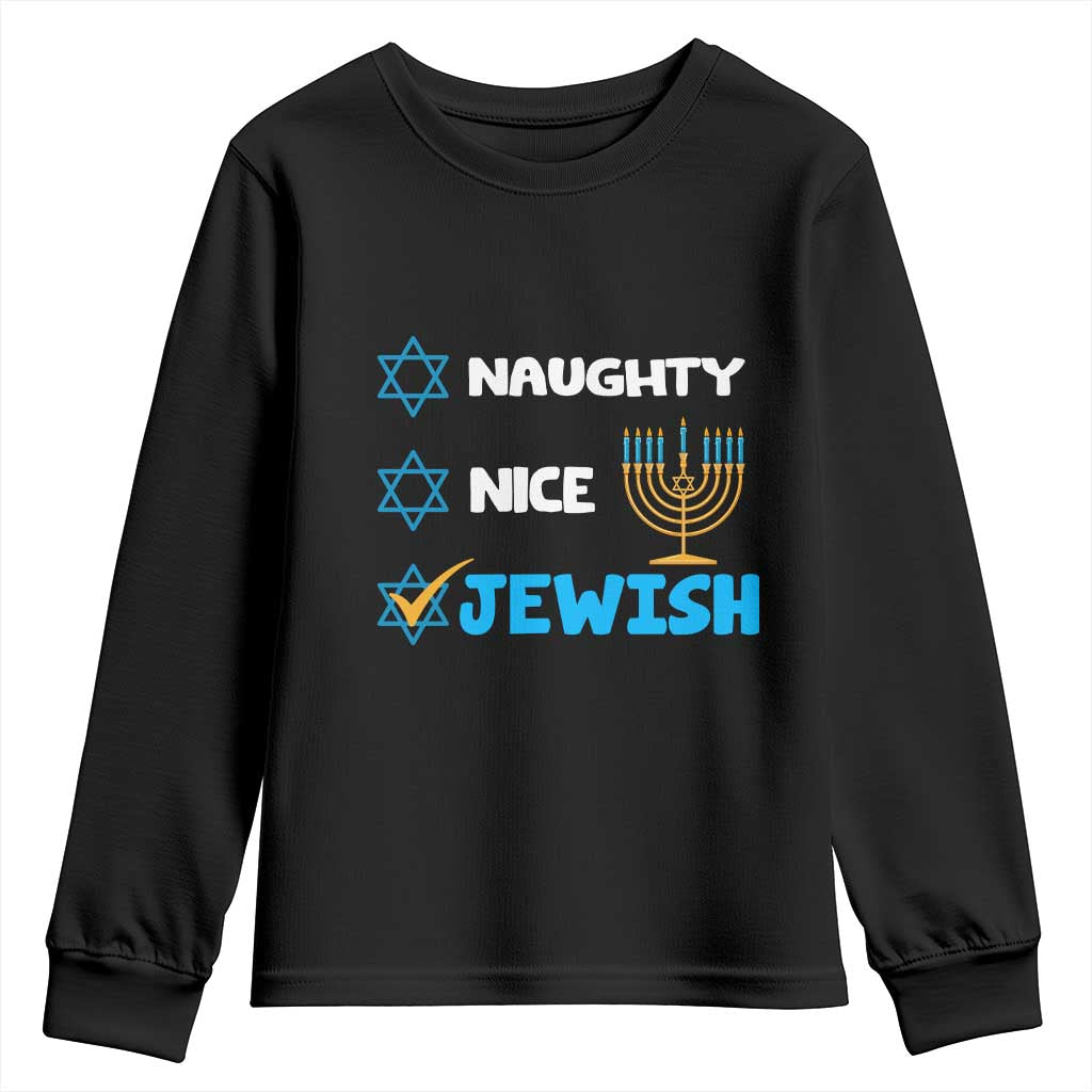 Funny Jewish Hanukkah Youth Sweatshirt Nice Naughty Jewish Menorah Hanukkiah Chanukah Ugly TS02 Black Print Your Wear