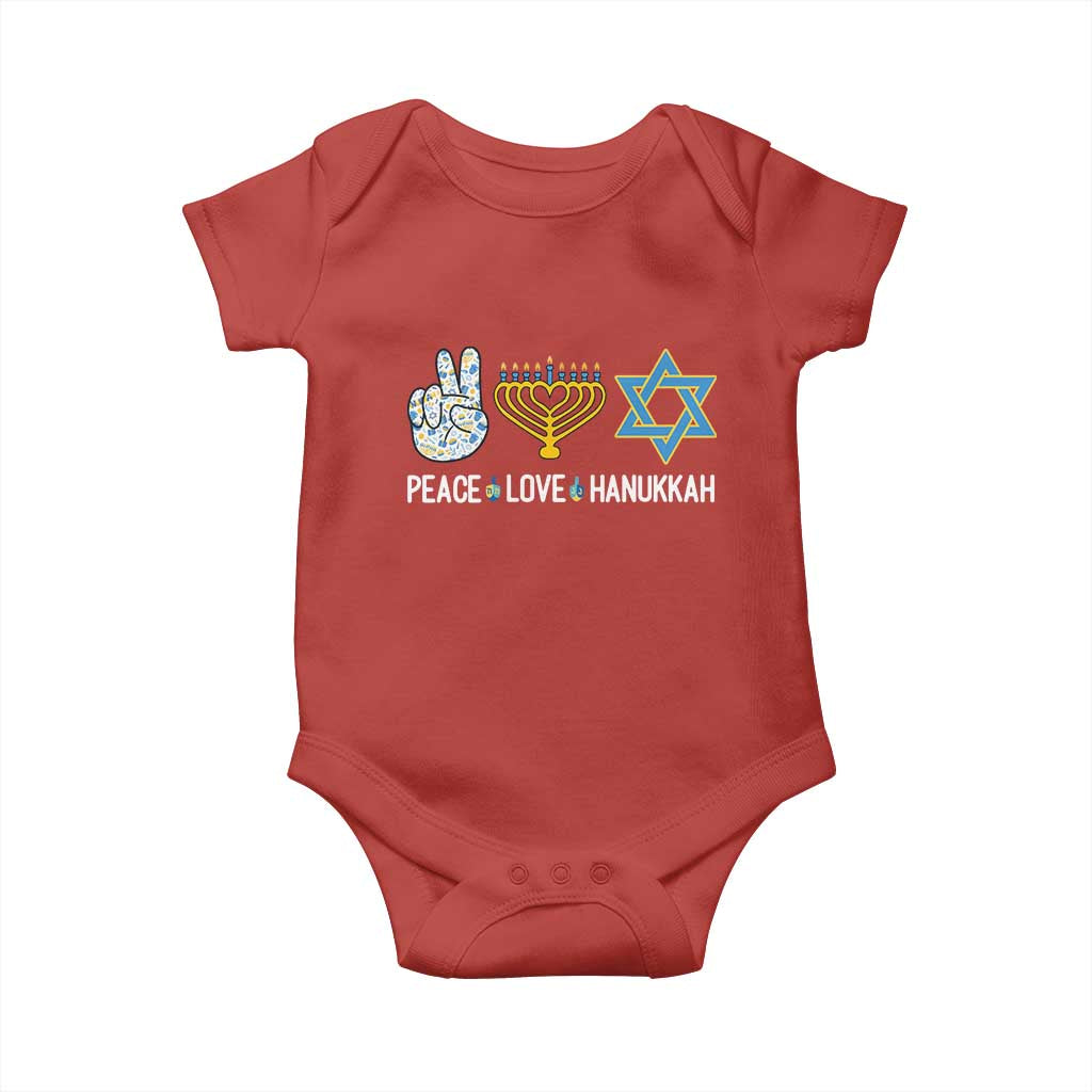 Peace Love Hanukkah Baby Onesie Retro Chanukah Jewish Menorah Star of David TS02 Red Print Your Wear