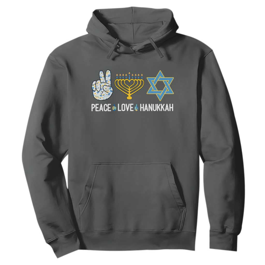 Peace Love Hanukkah Retro Chanukah Jewish Menorah Star of David Hoodie TS02 Dark Heather Printyourwear