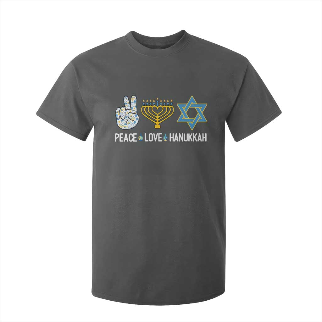 Peace Love Hanukkah T Shirt For Kid Retro Chanukah Jewish Menorah Star of David TS02 Dark Heather Print Your Wear