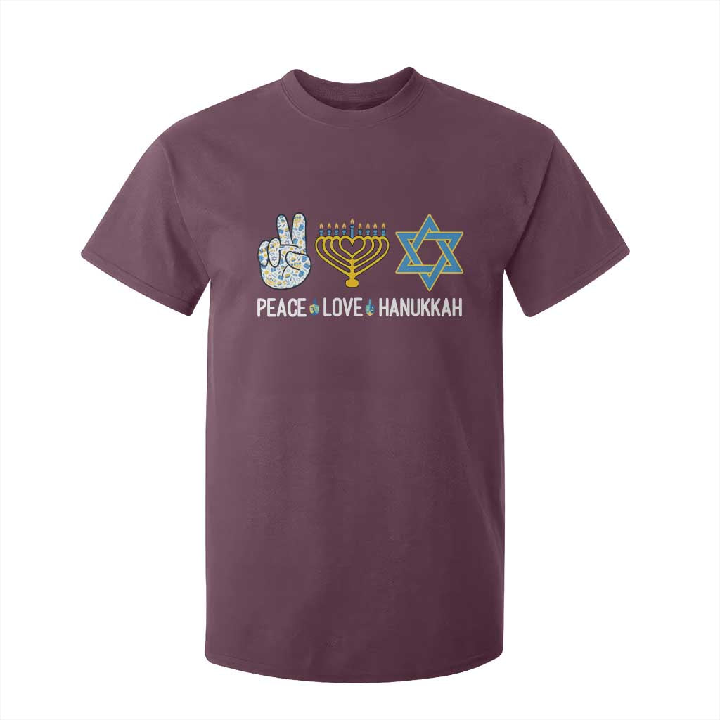 Peace Love Hanukkah T Shirt For Kid Retro Chanukah Jewish Menorah Star of David TS02 Maroon Print Your Wear
