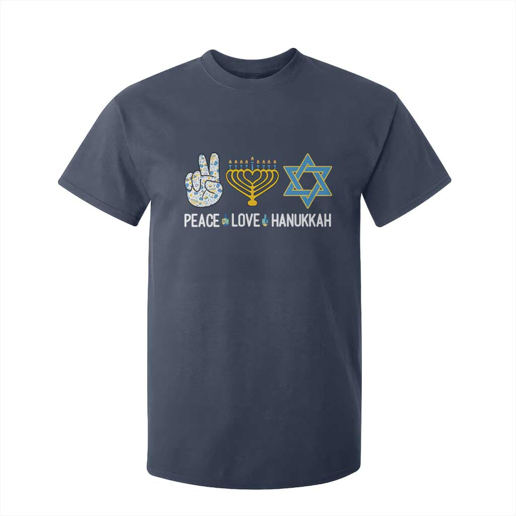 Peace Love Hanukkah T Shirt For Kid Retro Chanukah Jewish Menorah Star of David TS02 Navy Print Your Wear