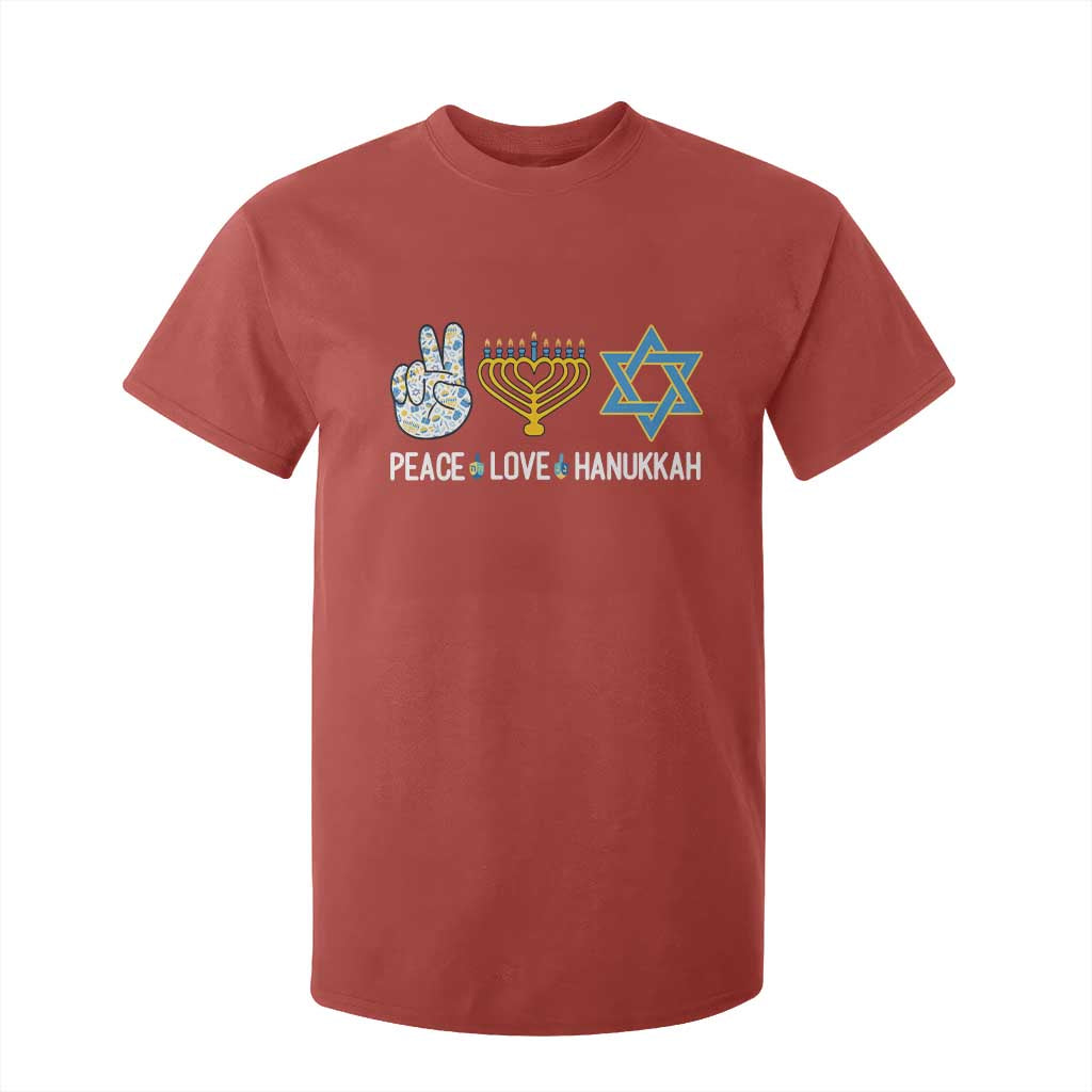 Peace Love Hanukkah T Shirt For Kid Retro Chanukah Jewish Menorah Star of David TS02 Red Print Your Wear