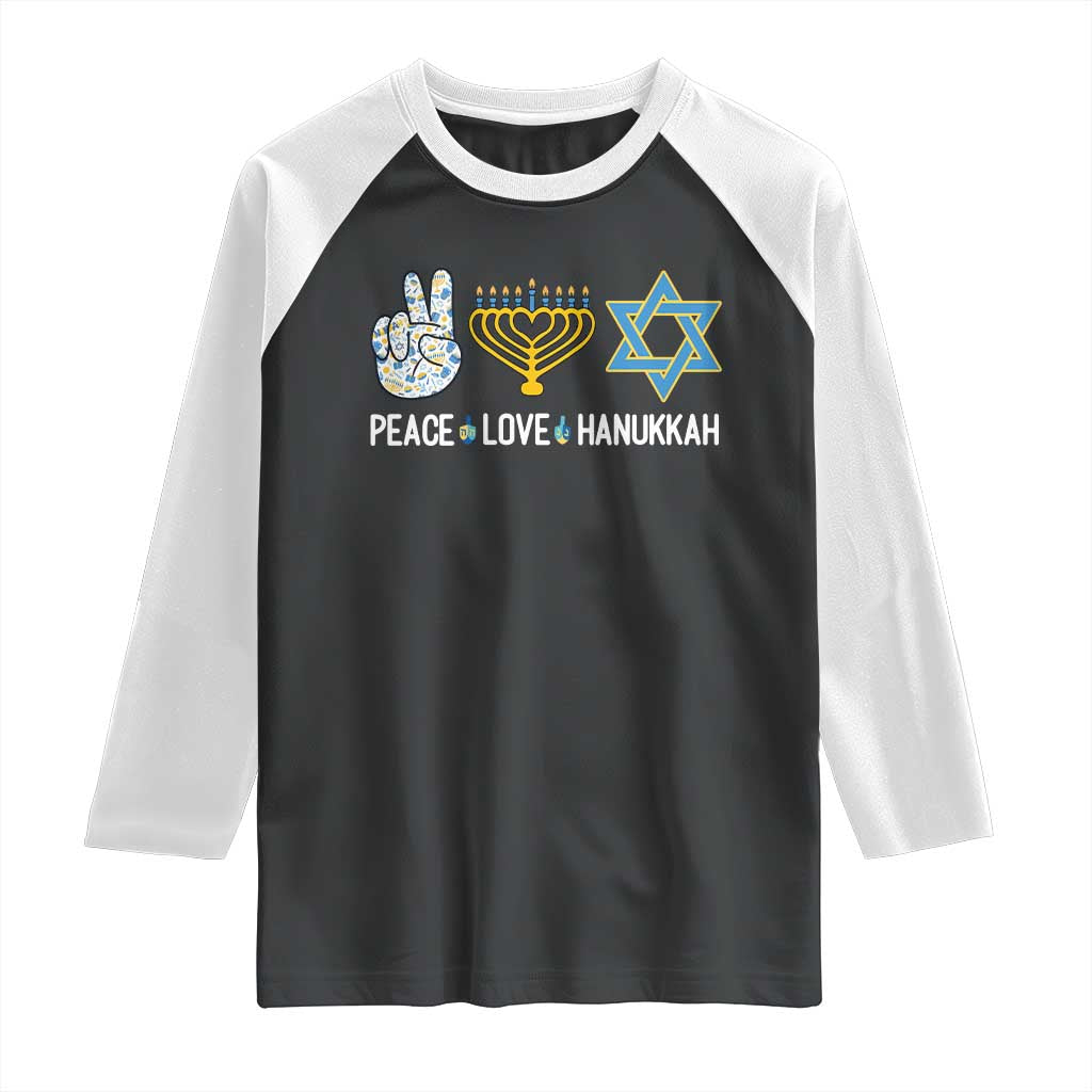 Peace Love Hanukkah Raglan Shirt Retro Chanukah Jewish Menorah Star of David TS02 Black White Print Your Wear