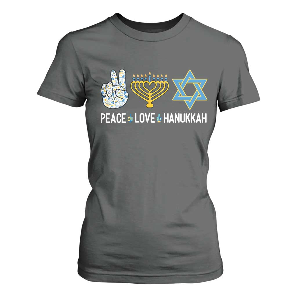 Peace Love Hanukkah T Shirt For Women Retro Chanukah Jewish Menorah Star of David TS02 Dark Heather Print Your Wear
