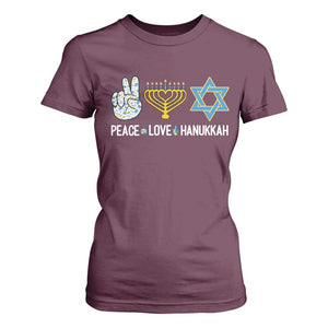 Peace Love Hanukkah T Shirt For Women Retro Chanukah Jewish Menorah Star of David TS02 Maroon Print Your Wear