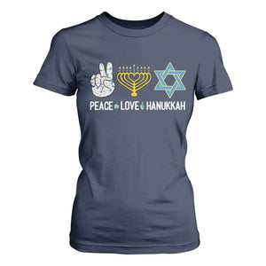 Peace Love Hanukkah T Shirt For Women Retro Chanukah Jewish Menorah Star of David TS02 Navy Print Your Wear