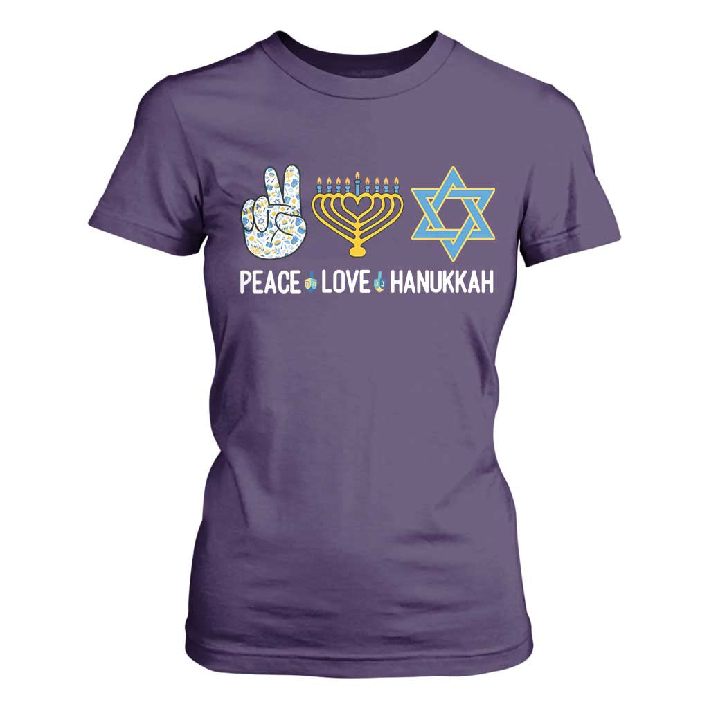 Peace Love Hanukkah T Shirt For Women Retro Chanukah Jewish Menorah Star of David TS02 Purple Print Your Wear