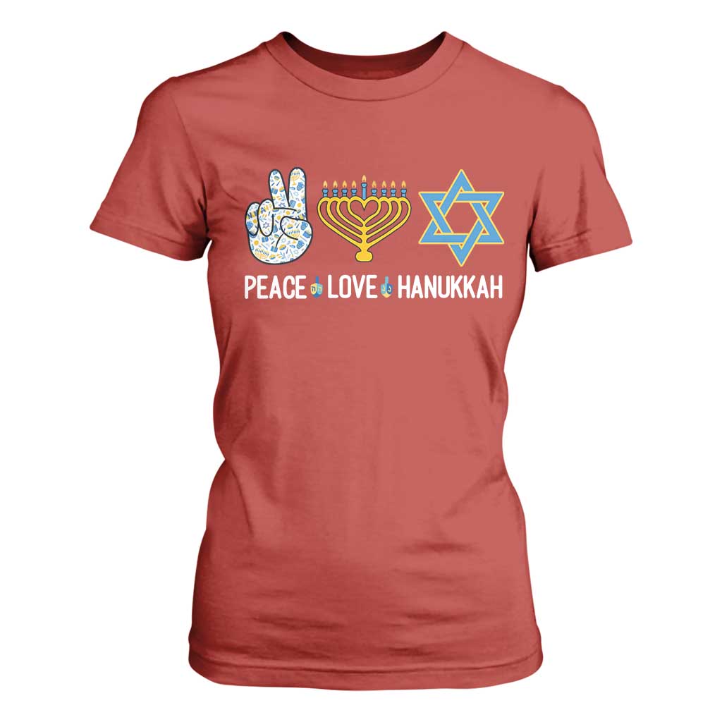 Peace Love Hanukkah T Shirt For Women Retro Chanukah Jewish Menorah Star of David TS02 Red Print Your Wear