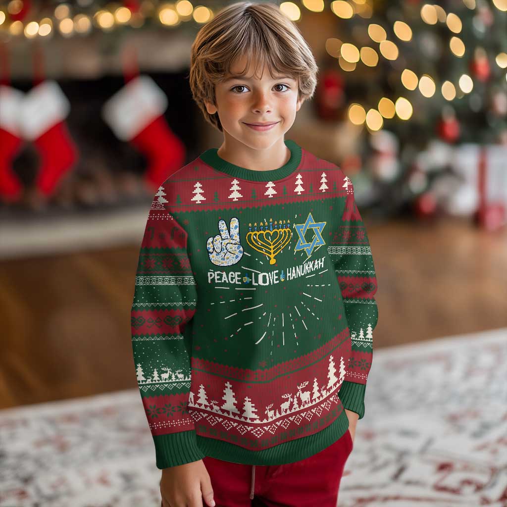 Peace Love Hanukkah Ugly Christmas Sweater Retro Chanukah Jewish Menorah Star of David TS02 Christmas Print Your Wear