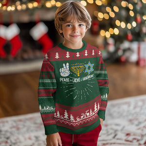 Peace Love Hanukkah Ugly Christmas Sweater Retro Chanukah Jewish Menorah Star of David TS02 Christmas Print Your Wear