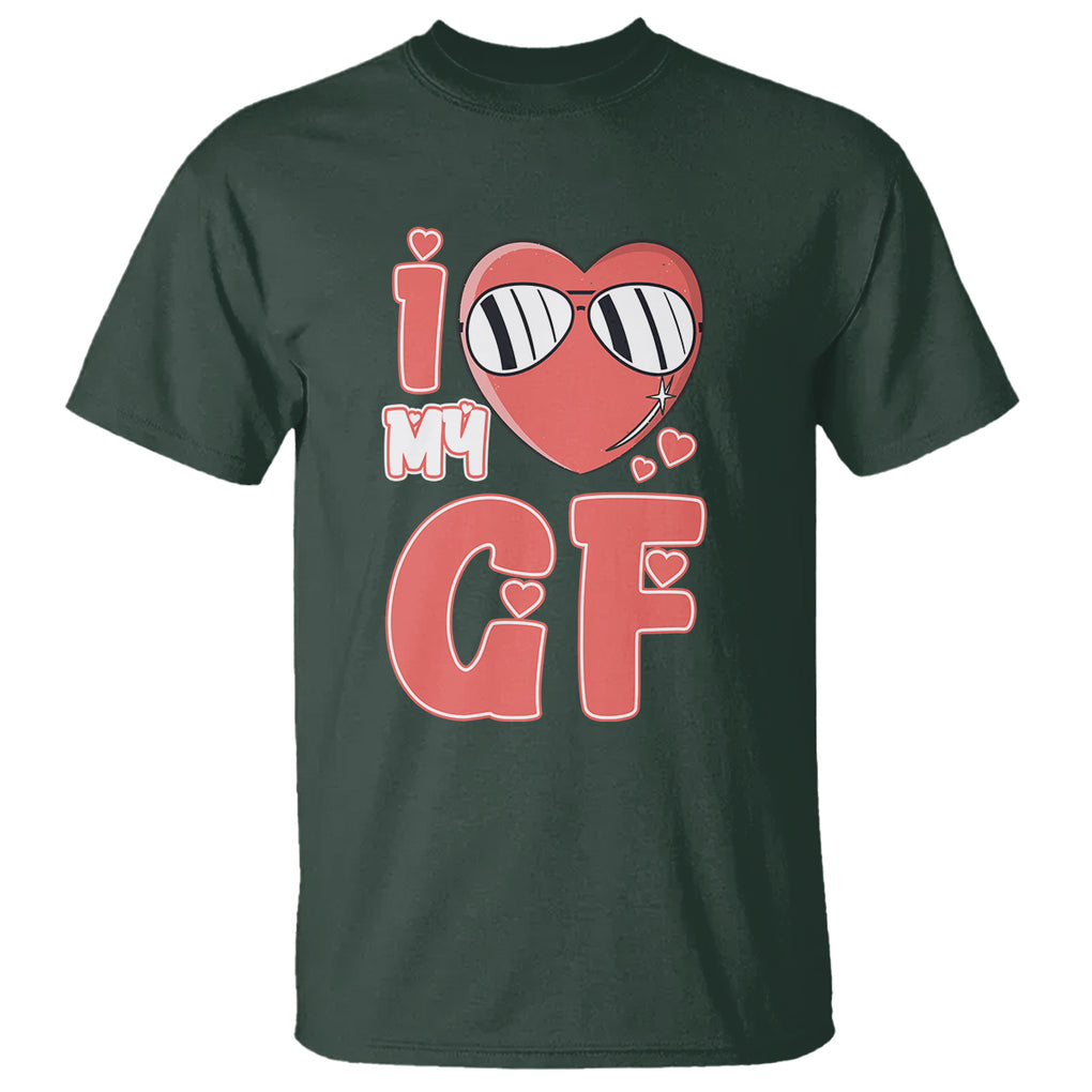 Valentine Matching Couple T Shirt I Love My GF Girfriend Red Heart for Husband Boyfriend TS02 Dark Forest Green Printyourwear