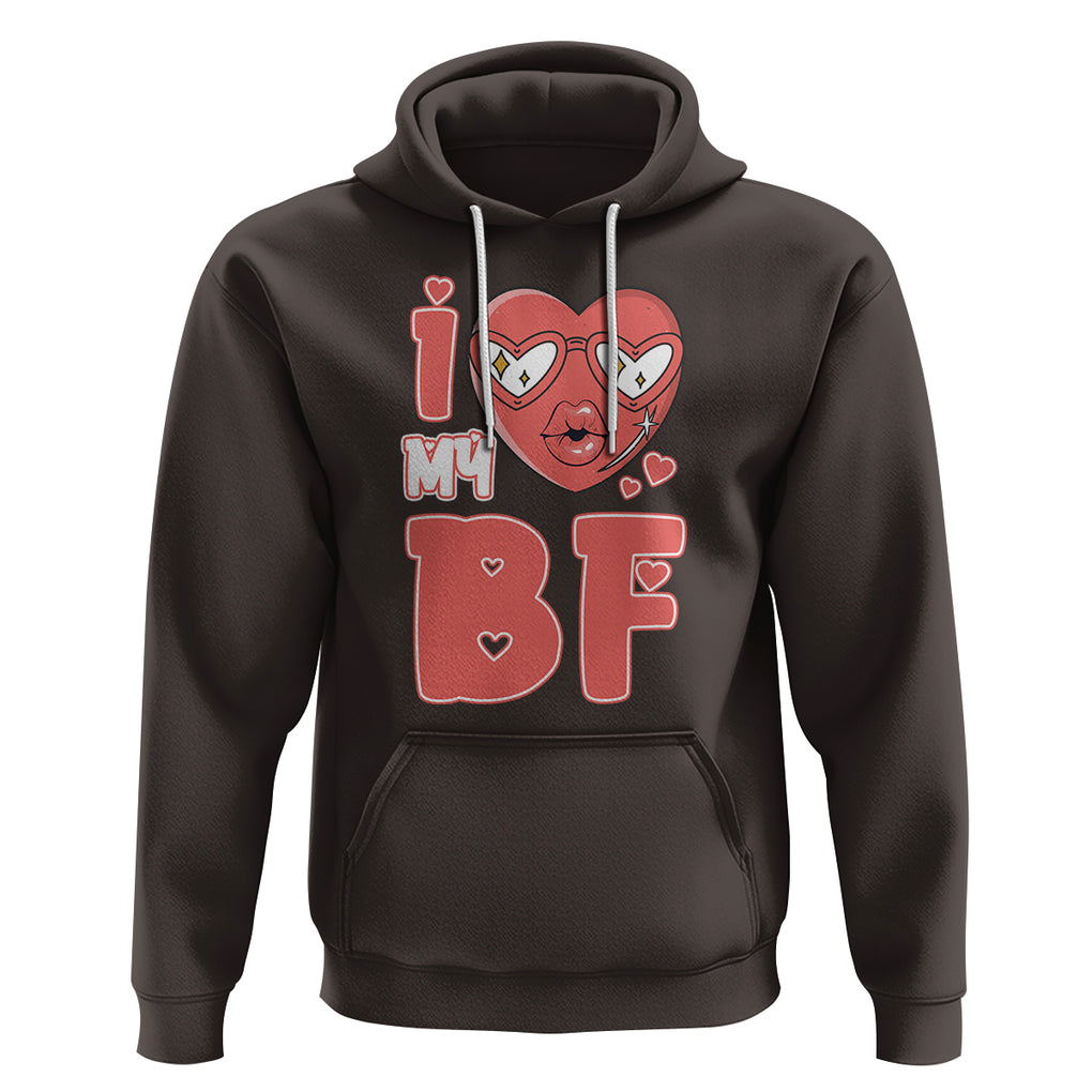 Valentine Matching Couple Hoodie I Love My BF Boyfriend Red Heart for Wife Girlfriend TS02 Dark Chocolate Printyourwear