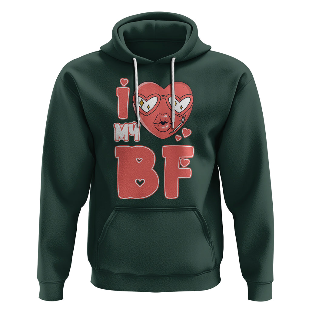 Valentine Matching Couple Hoodie I Love My BF Boyfriend Red Heart for Wife Girlfriend TS02 Dark Forest Green Printyourwear