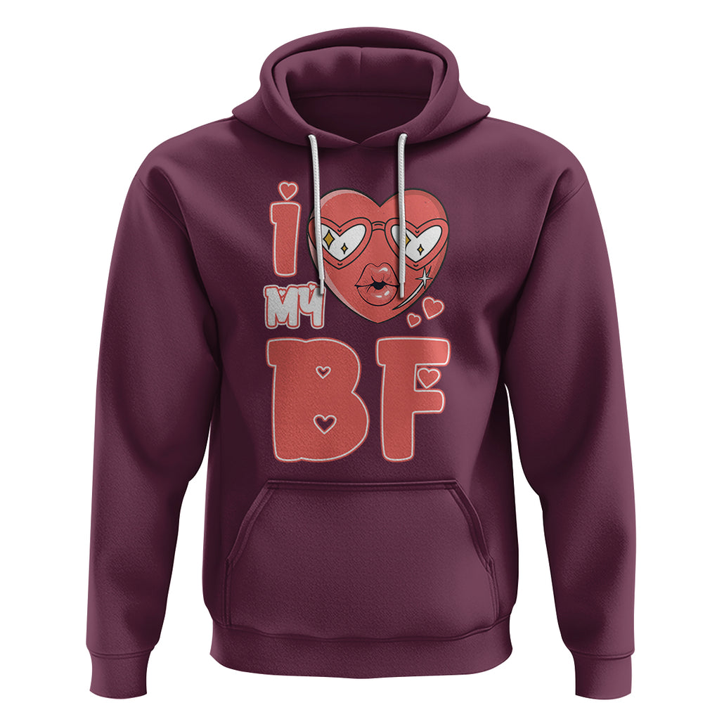 Valentine Matching Couple Hoodie I Love My BF Boyfriend Red Heart for Wife Girlfriend TS02 Maroon Printyourwear