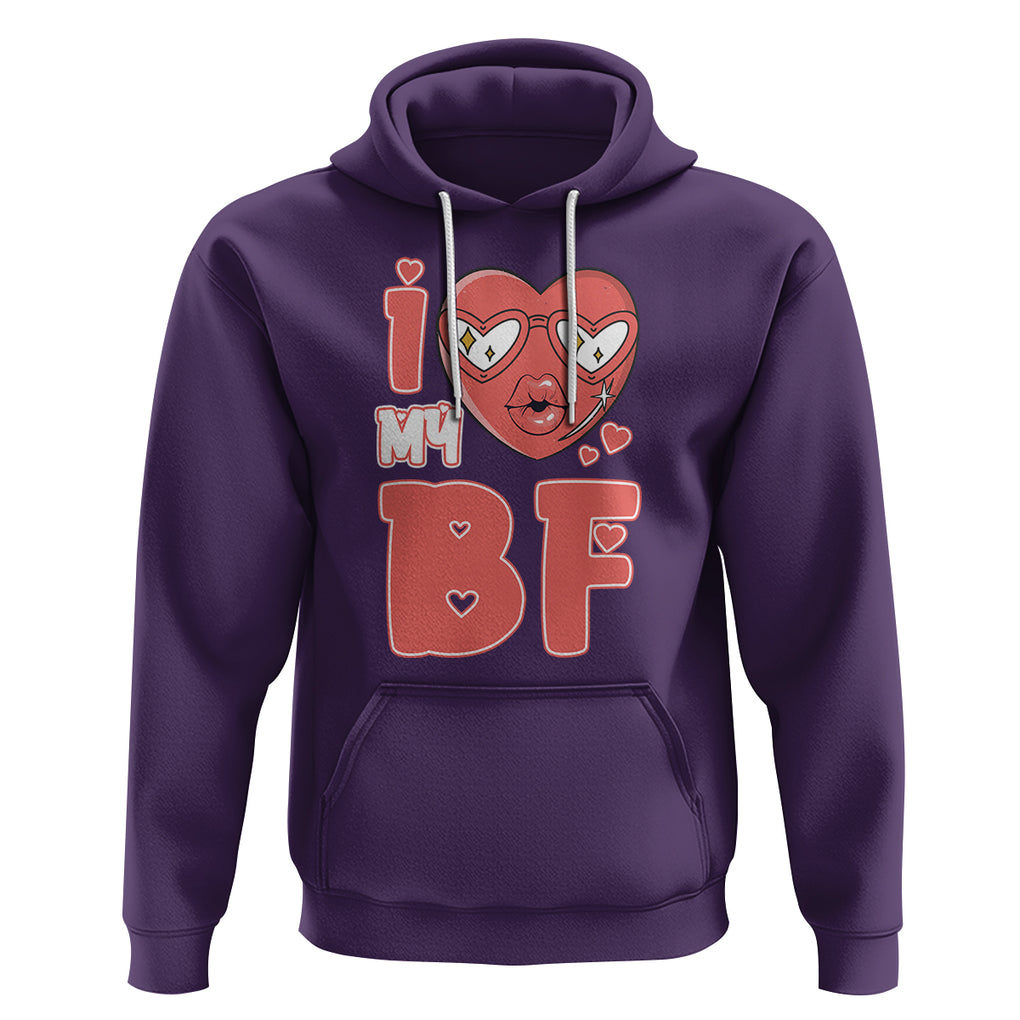 Valentine Matching Couple Hoodie I Love My BF Boyfriend Red Heart for Wife Girlfriend TS02 Purple Printyourwear
