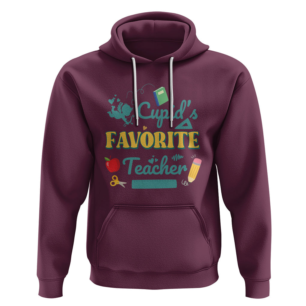 Teacher Valentines Day Hoodie Cupid's Favorite Teacher Groovy Retro Funny Teaching Life TS02 Maroon Printyourwear