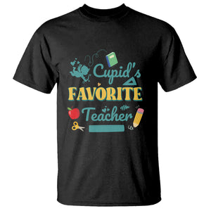 Teacher Valentines Day T Shirt Cupid's Favorite Teacher Groovy Retro Funny Teaching Life TS02 Black Printyourwear