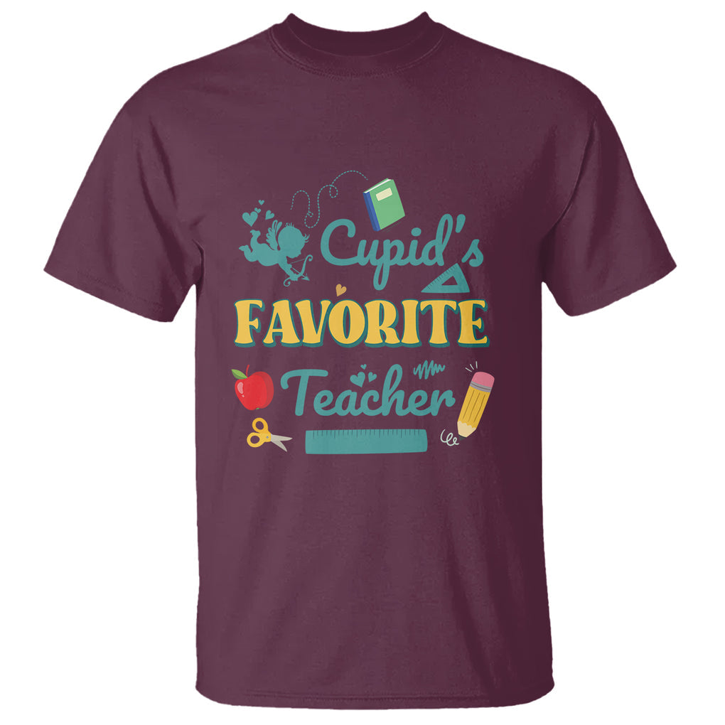 Teacher Valentines Day T Shirt Cupid's Favorite Teacher Groovy Retro Funny Teaching Life TS02 Maroon Printyourwear