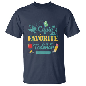 Teacher Valentines Day T Shirt Cupid's Favorite Teacher Groovy Retro Funny Teaching Life TS02 Navy Printyourwear