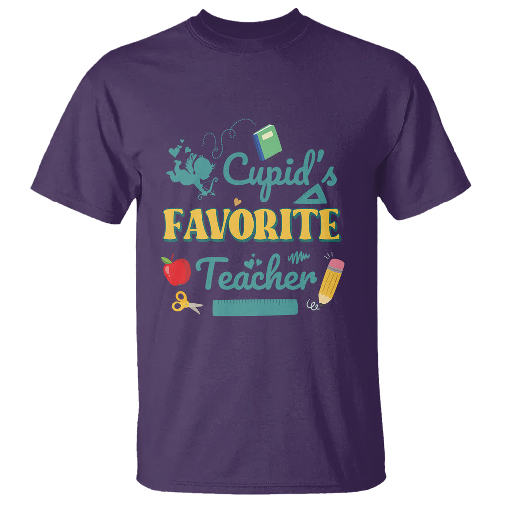 Teacher Valentines Day T Shirt Cupid's Favorite Teacher Groovy Retro Funny Teaching Life TS02 Purple Printyourwear
