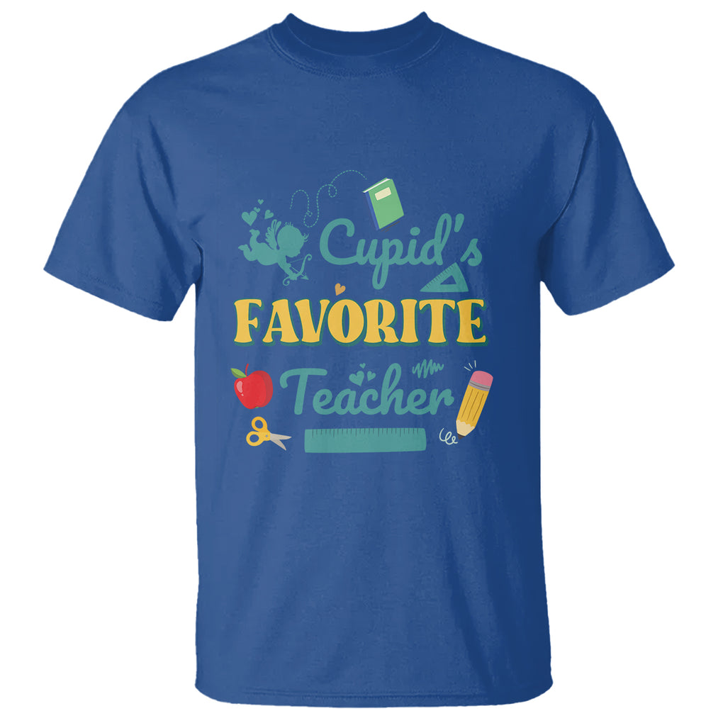 Teacher Valentines Day T Shirt Cupid's Favorite Teacher Groovy Retro Funny Teaching Life TS02 Royal Blue Printyourwear