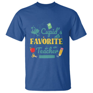 Teacher Valentines Day T Shirt Cupid's Favorite Teacher Groovy Retro Funny Teaching Life TS02 Royal Blue Printyourwear