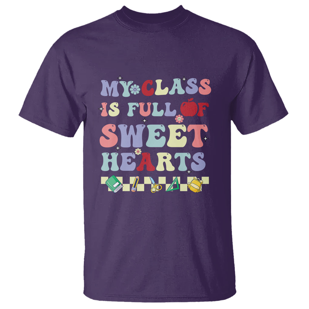 Teacher Valentines Day T Shirt My Class Is Full Of Sweet Hearts Teaching Life Groovy TS02 Purple Printyourwear