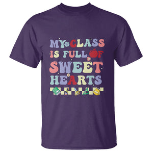 Teacher Valentines Day T Shirt My Class Is Full Of Sweet Hearts Teaching Life Groovy TS02 Purple Printyourwear
