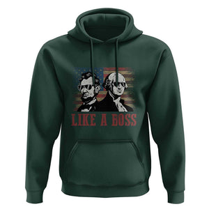 George Washington Abraham Lincoln Hoodie Like A Boss US Presidents Retro American Flag TS02 Dark Forest Green Print Your Wear