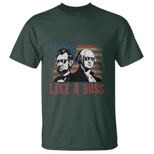 George Washington Abraham Lincoln T Shirt Like A Boss US Presidents Retro American Flag TS02 Dark Forest Green Print Your Wear