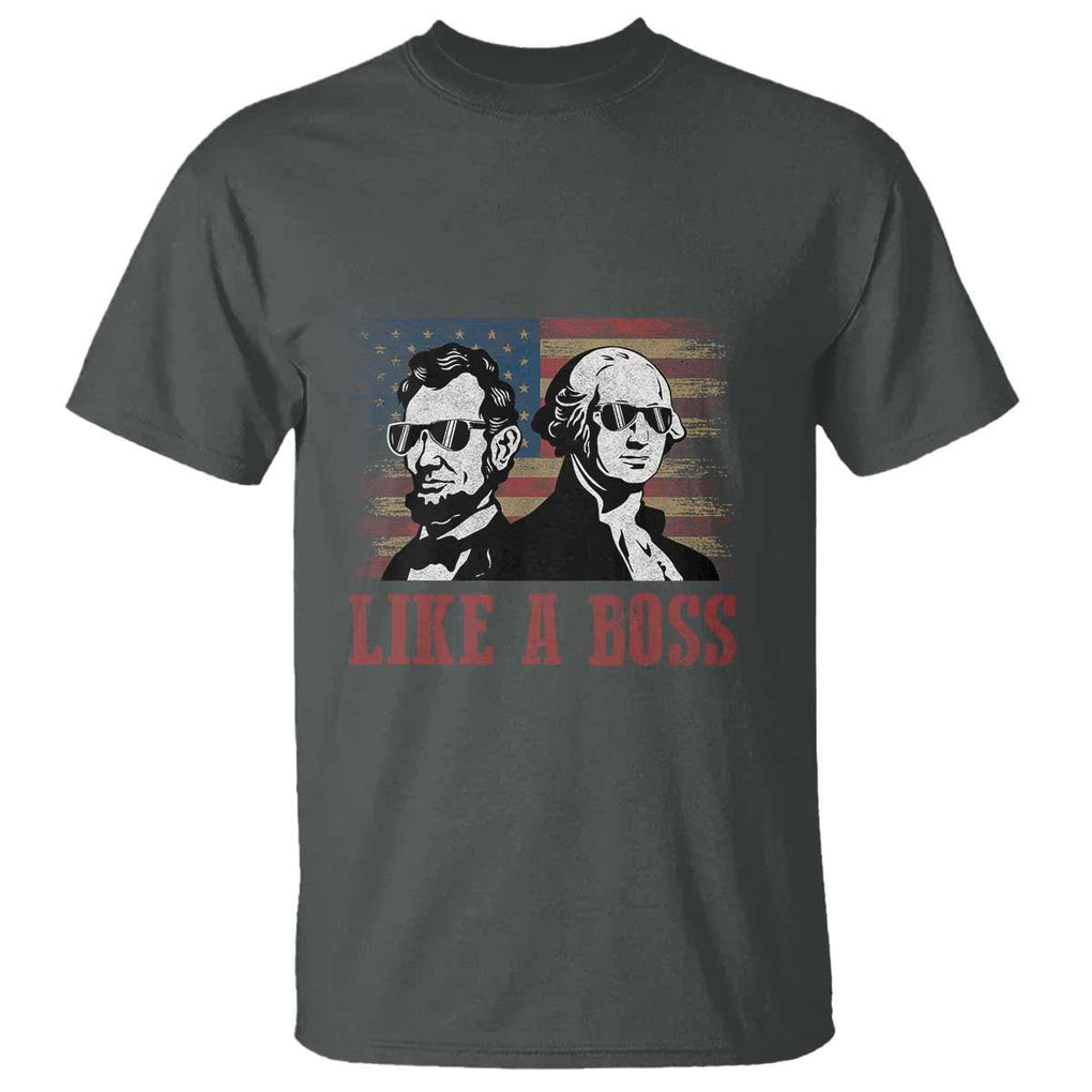 George Washington Abraham Lincoln T Shirt Like A Boss US Presidents Retro American Flag TS02 Dark Heather Print Your Wear