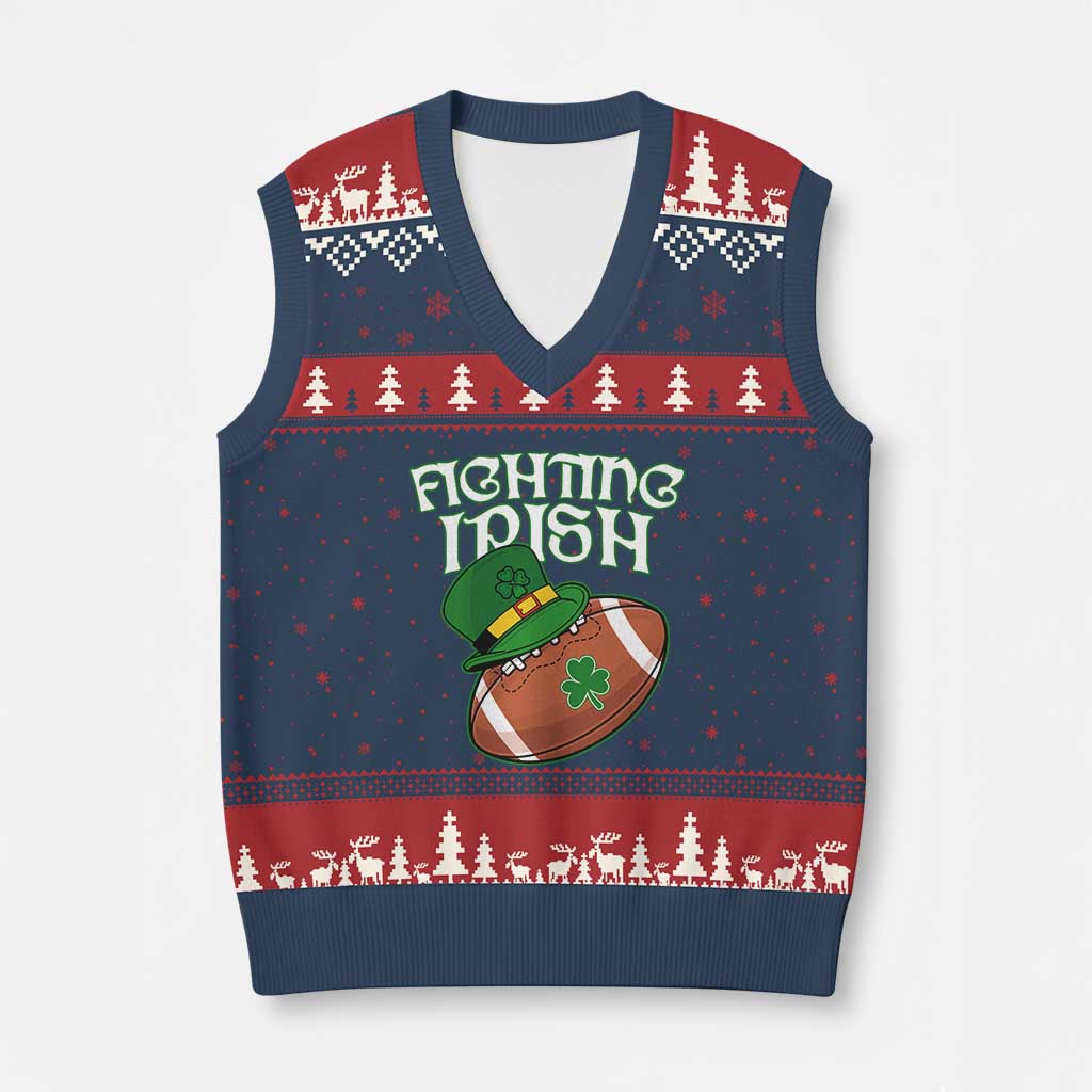 Fighting Irish V-Neck Knit Sweater Vest Football Shamrock St Patricks Spirit Classic Vintage TS02 Navy Red Print Your Wear