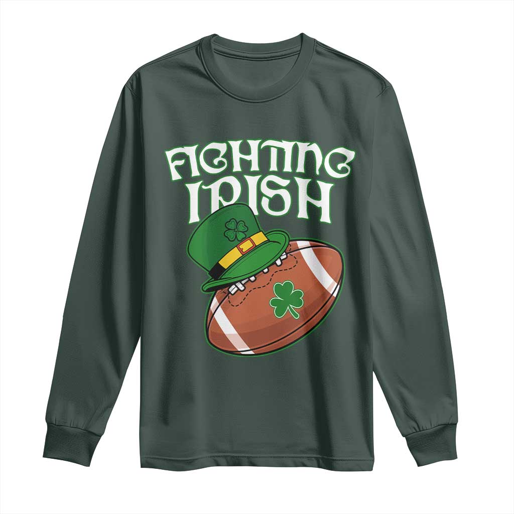 Fighting Irish Long Sleeve Shirt Football Shamrock St Patricks Spirit Classic Vintage TS02 Dark Forest Green Print Your Wear