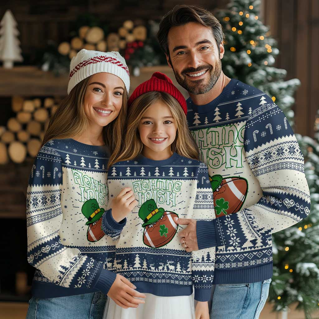 Fighting Irish Knit Sweatshirt Football Shamrock St Patricks Spirit Classic Vintage TS02 Navy Print Your Wear