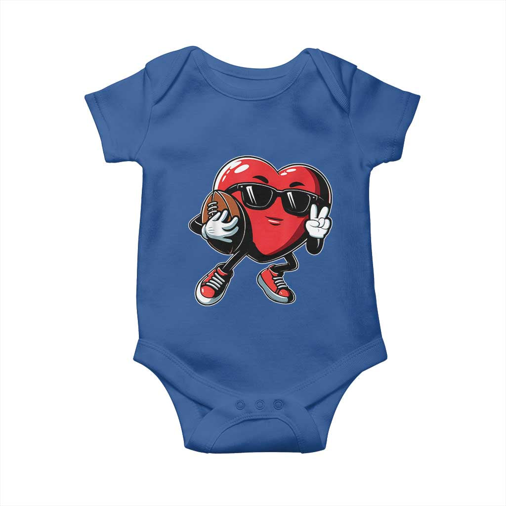 Valentines Day Heart Playing Football Baby Onesie Cute Gift for Sports Lovers TS02 Royal Blue Print Your Wear