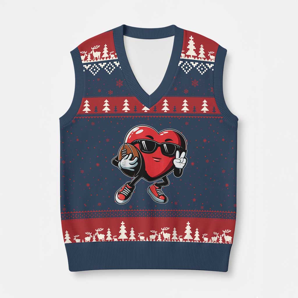 Valentines Day Heart Playing Football V-Neck Knit Sweater Vest Cute Gift for Sports Lovers TS02 Navy Red Print Your Wear