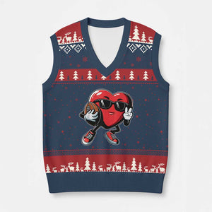 Valentines Day Heart Playing Football V-Neck Knit Sweater Vest Cute Gift for Sports Lovers TS02 Navy Red Print Your Wear