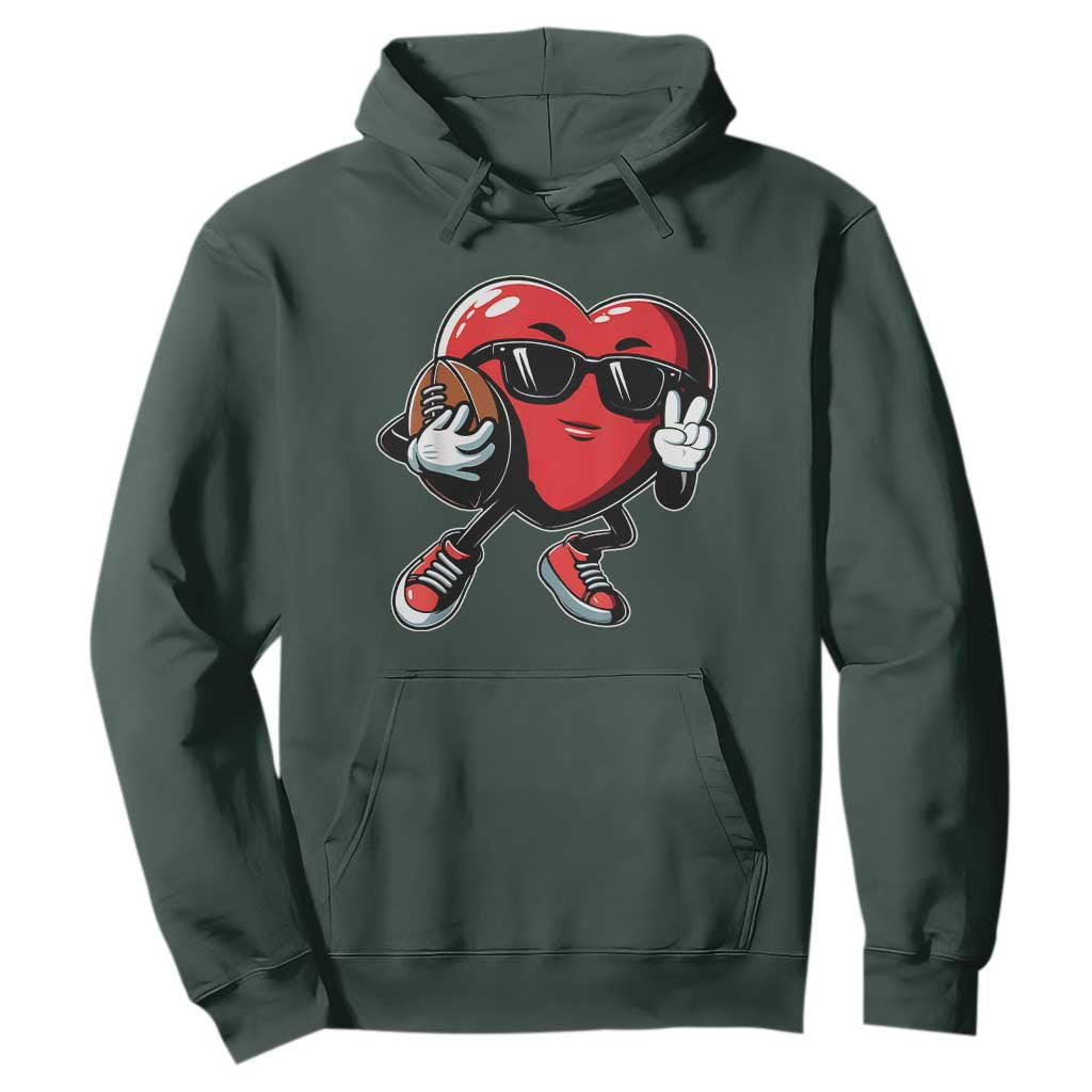 Valentines Day Heart Playing Football Hoodie Cute Gift for Sports Lovers TS02 Dark Forest Green Print Your Wear