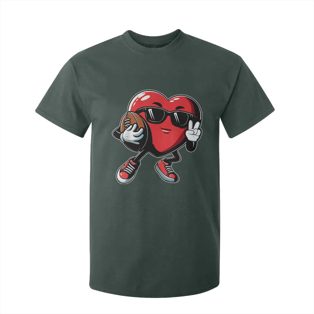Valentines Day Heart Playing Football T Shirt For Kid Cute Gift for Sports Lovers TS02 Dark Forest Green Print Your Wear