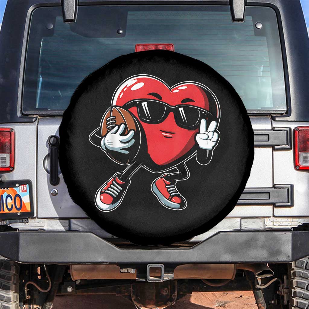 Valentines Day Heart Playing Football Spare Tire Cover Cute Gift for Sports Lovers TS02 No hole Black Print Your Wear