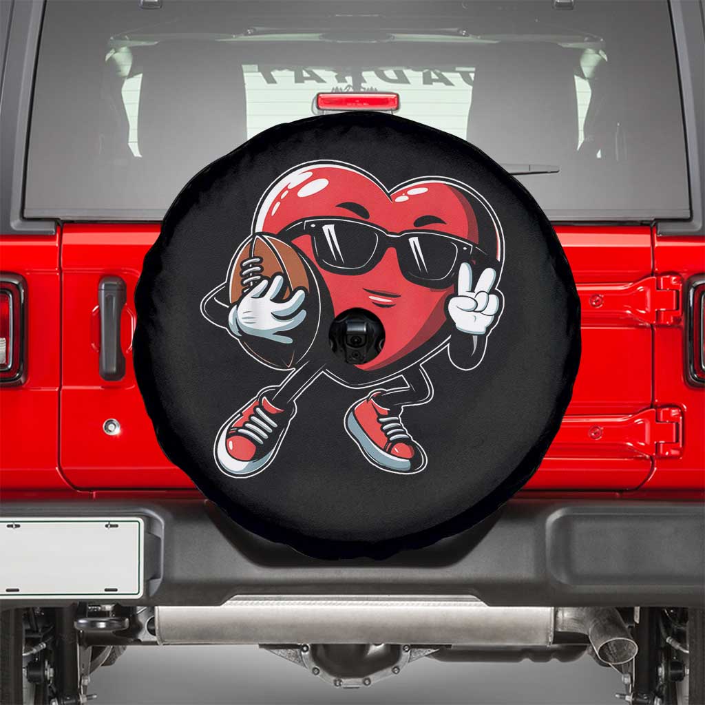 Valentines Day Heart Playing Football Spare Tire Cover Cute Gift for Sports Lovers TS02 Black Print Your Wear