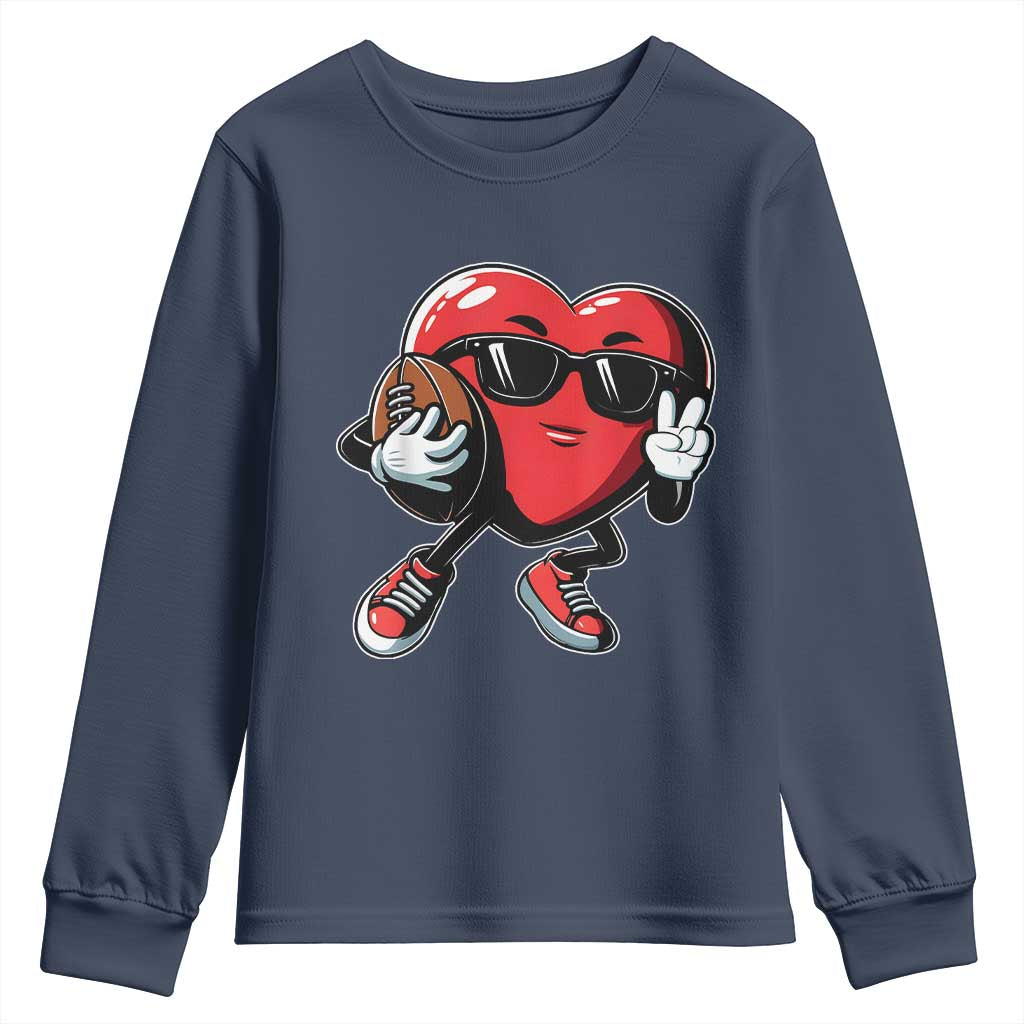 Valentines Day Heart Playing Football Youth Sweatshirt Cute Gift for Sports Lovers TS02 Navy Print Your Wear
