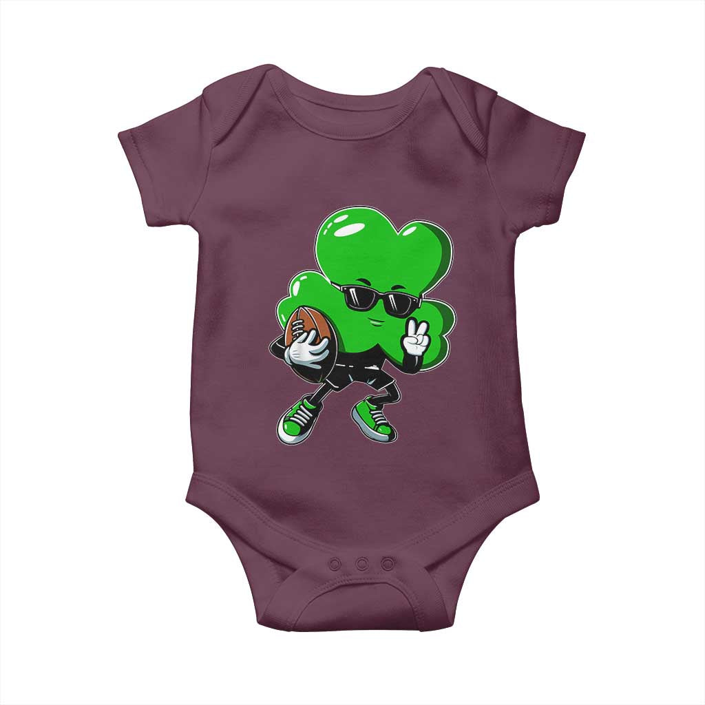 St Patricks Day Shamrock Playing Football Baby Onesie Cute Gift for Sports Lovers TS02 Maroon Print Your Wear