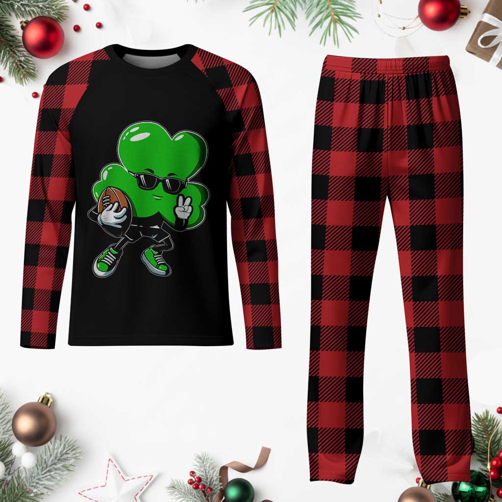 St Patricks Day Shamrock Playing Football Plaid Pajama Set Cute Gift for Sports Lovers TS02 Buffalo Plaid Print Your Wear