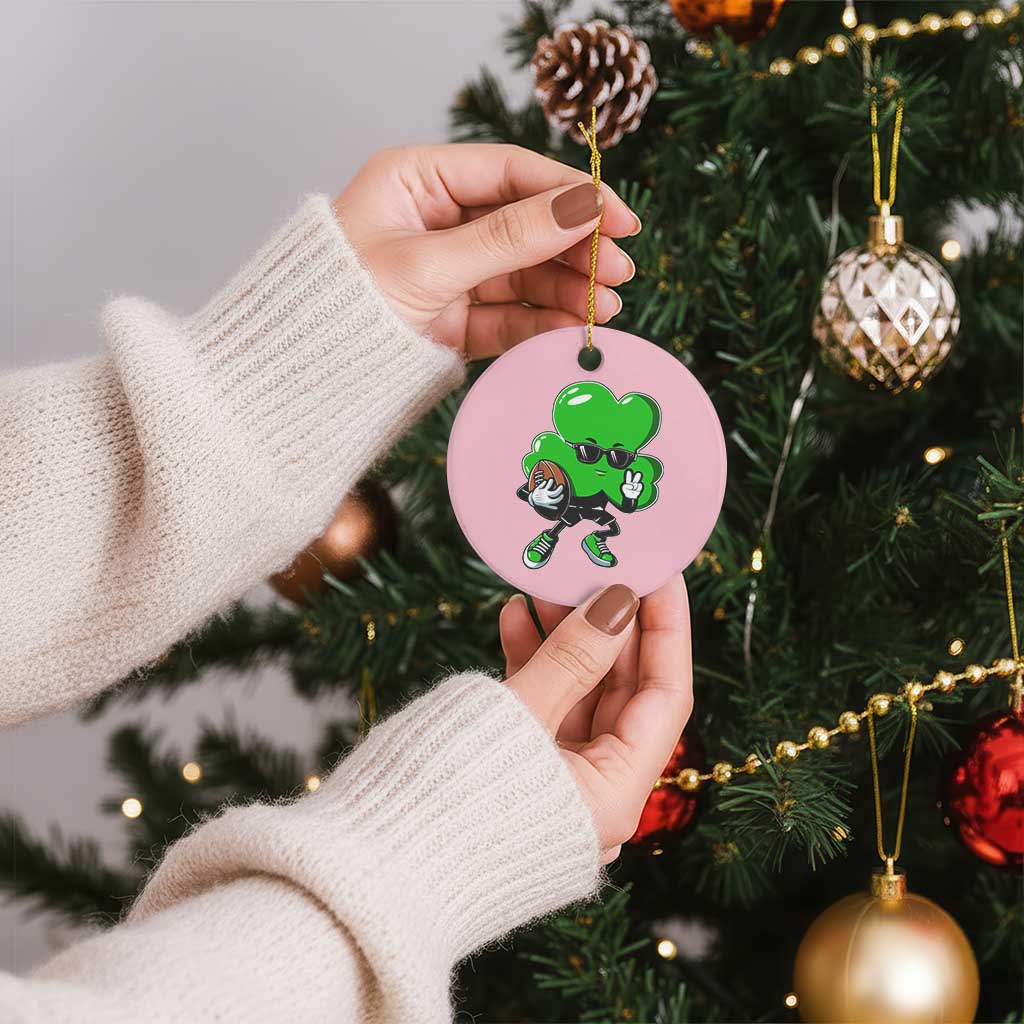 St Patricks Day Shamrock Playing Football Ceramic Ornament Cute Gift for Sports Lovers TS02 1pc Light Pink Print Your Wear