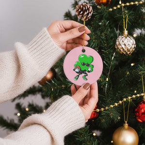 St Patricks Day Shamrock Playing Football Ceramic Ornament Cute Gift for Sports Lovers TS02 1pc Light Pink Print Your Wear