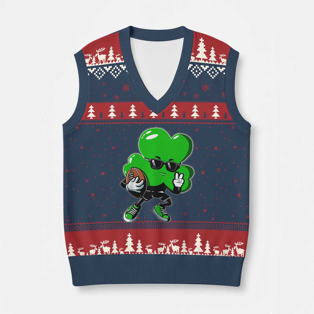 St Patricks Day Shamrock Playing Football V-Neck Knit Sweater Vest Cute Gift for Sports Lovers TS02 Navy Red Print Your Wear