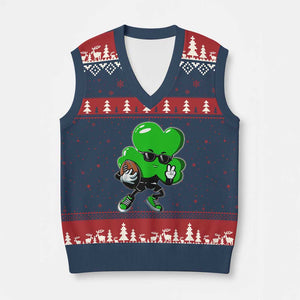 St Patricks Day Shamrock Playing Football V-Neck Knit Sweater Vest Cute Gift for Sports Lovers TS02 Navy Red Print Your Wear