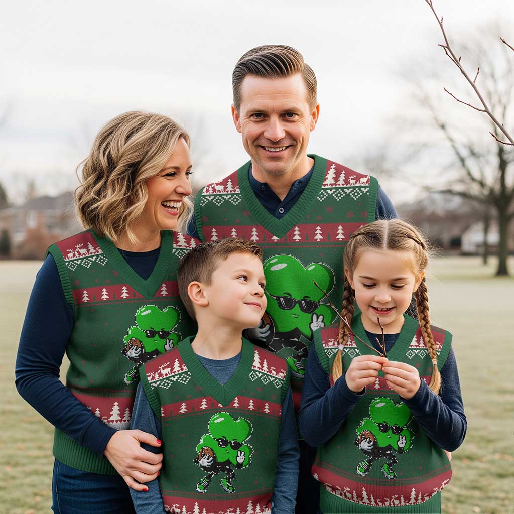 St Patricks Day Shamrock Playing Football V-Neck Knit Sweater Vest Cute Gift for Sports Lovers TS02 Red Green Print Your Wear